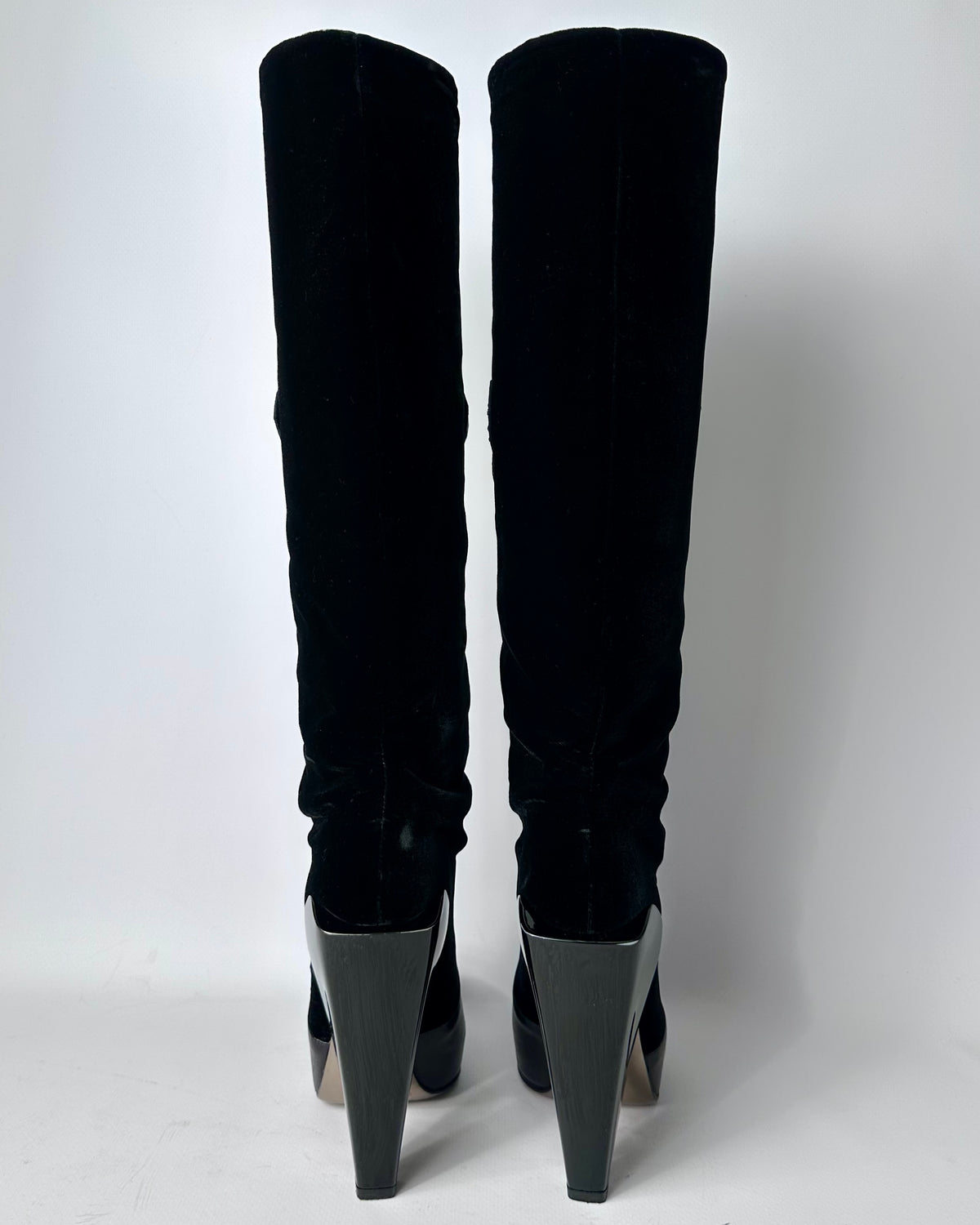 Versace F/W 2012 Velvet Leather Cross Boots — 38.5