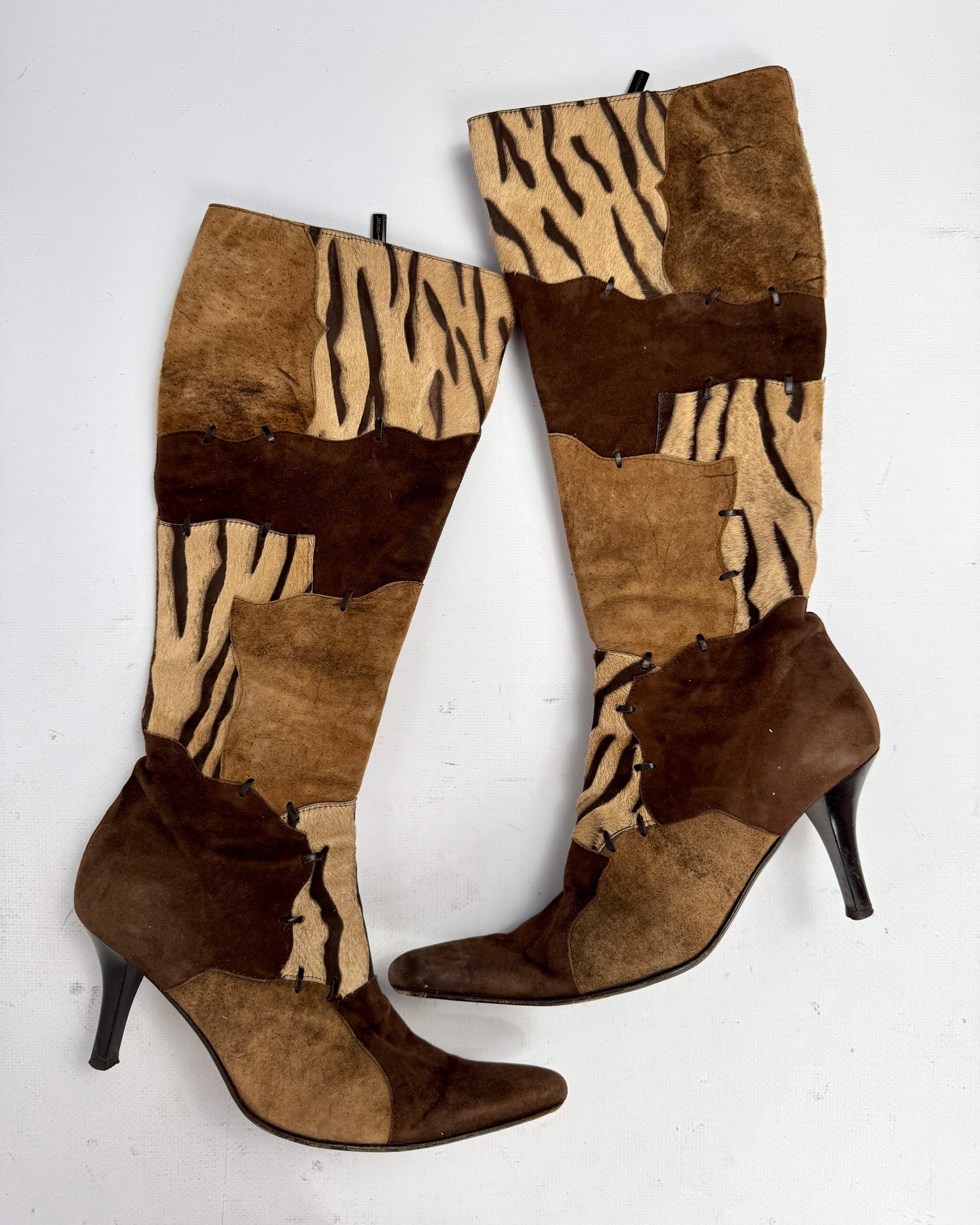 Vintage Italian Leather Pony Fur Patchwork Boots — 39