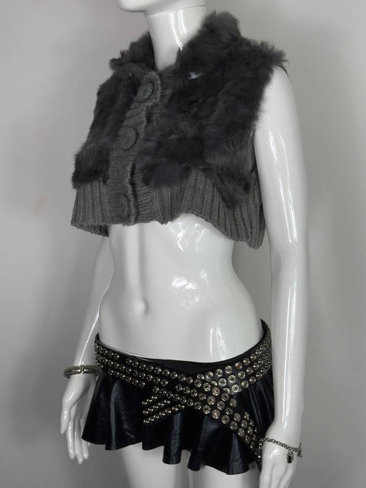 Vintage Crop Rabbit Fur Sweater Vest S-L