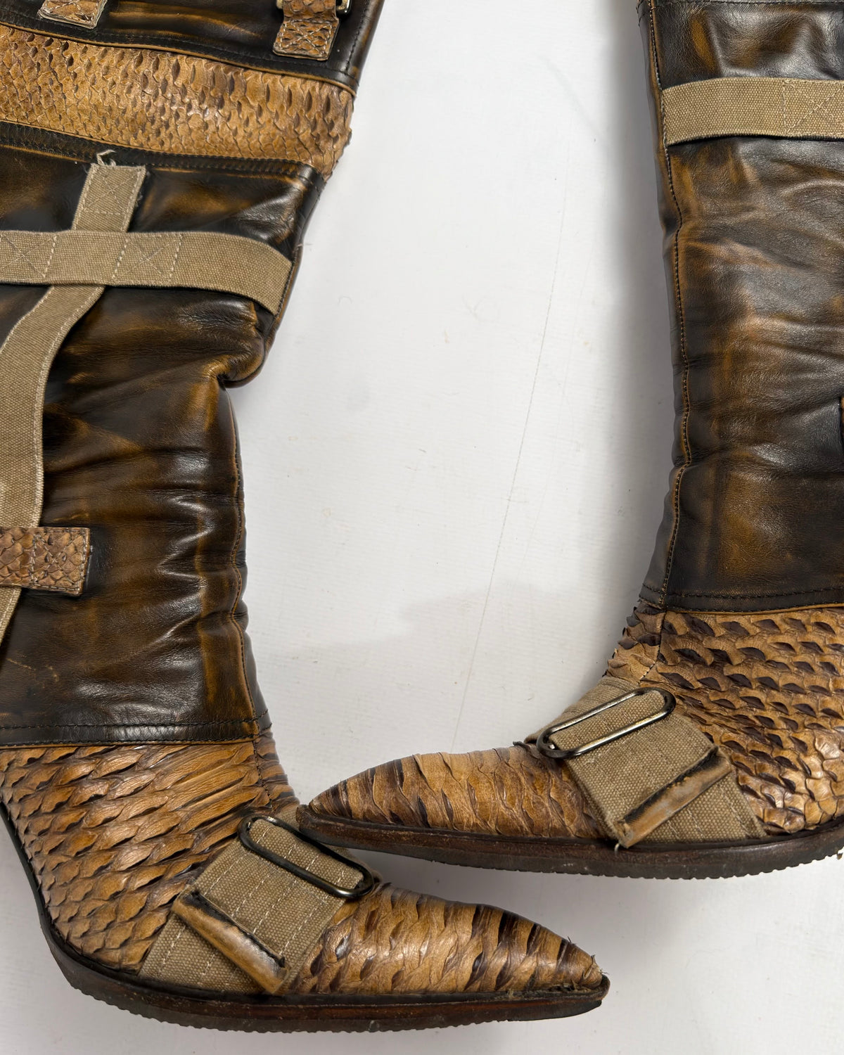 Gianmarco Lorenzi Vintage Cargo Combat Leather Boots — 37