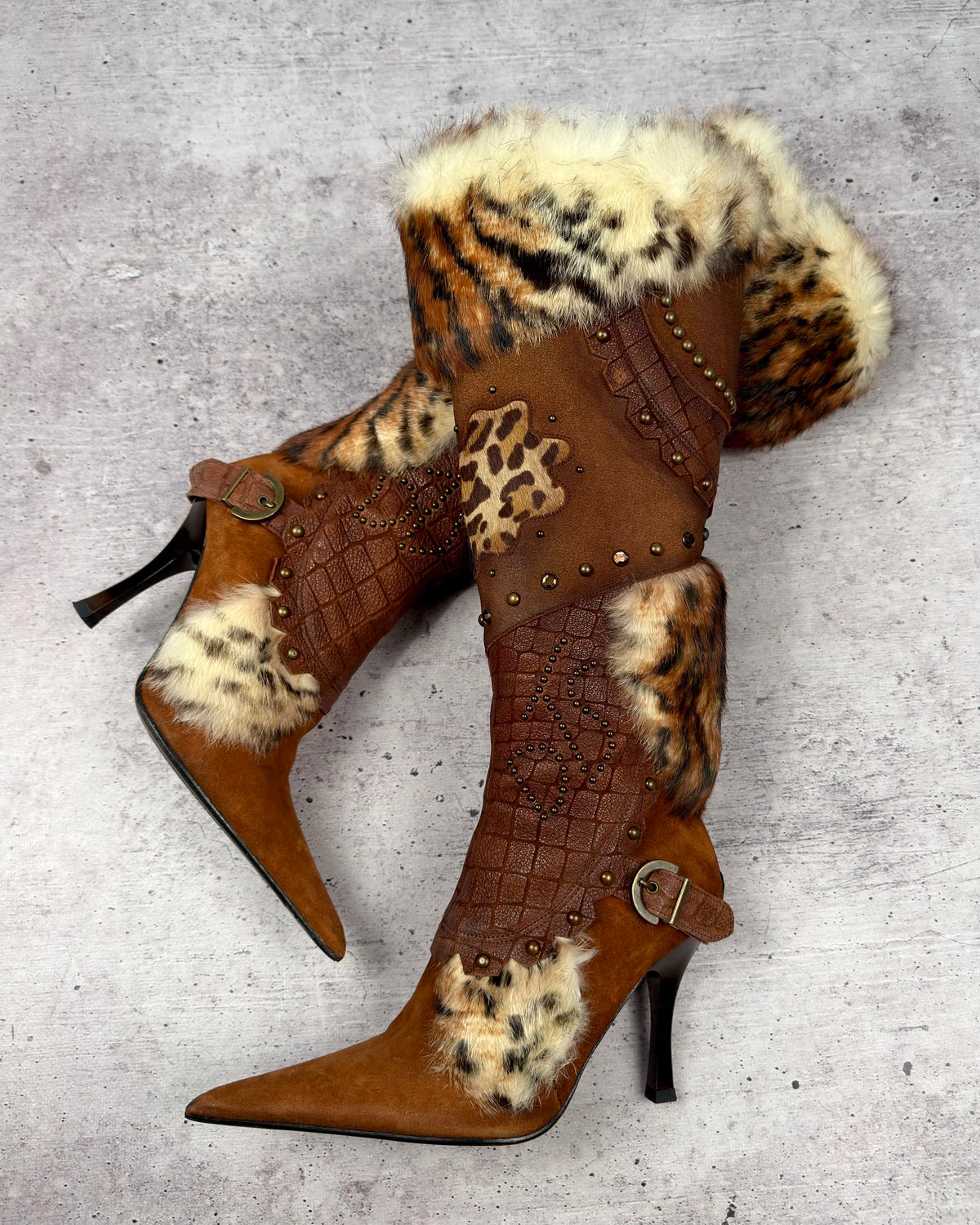 El Dantes Couture Vintage Fur Heel Boots — 37