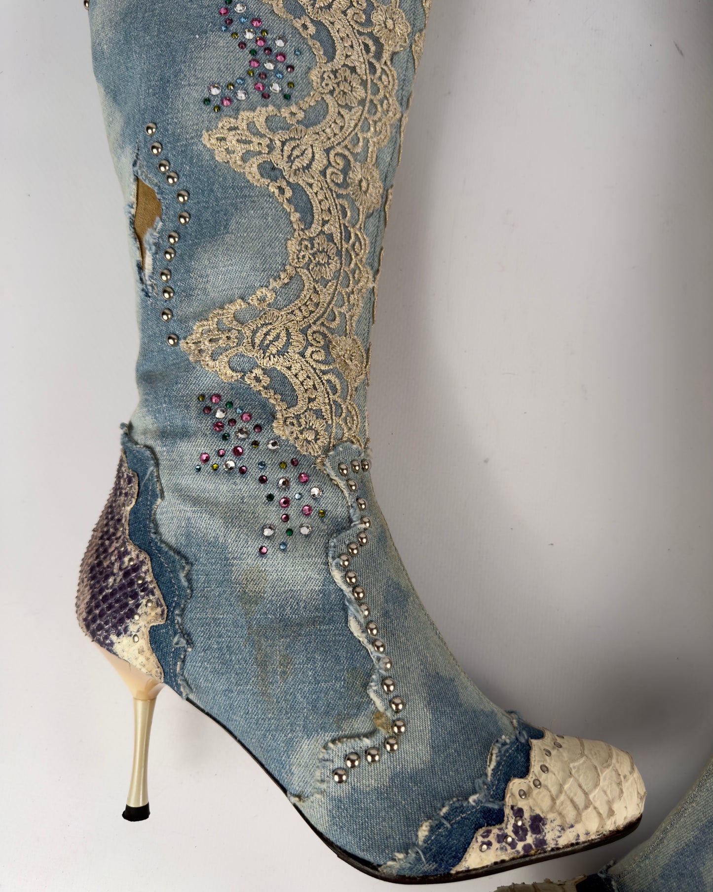 El Dante’s Couture Vintage Denim Boots — 38/39