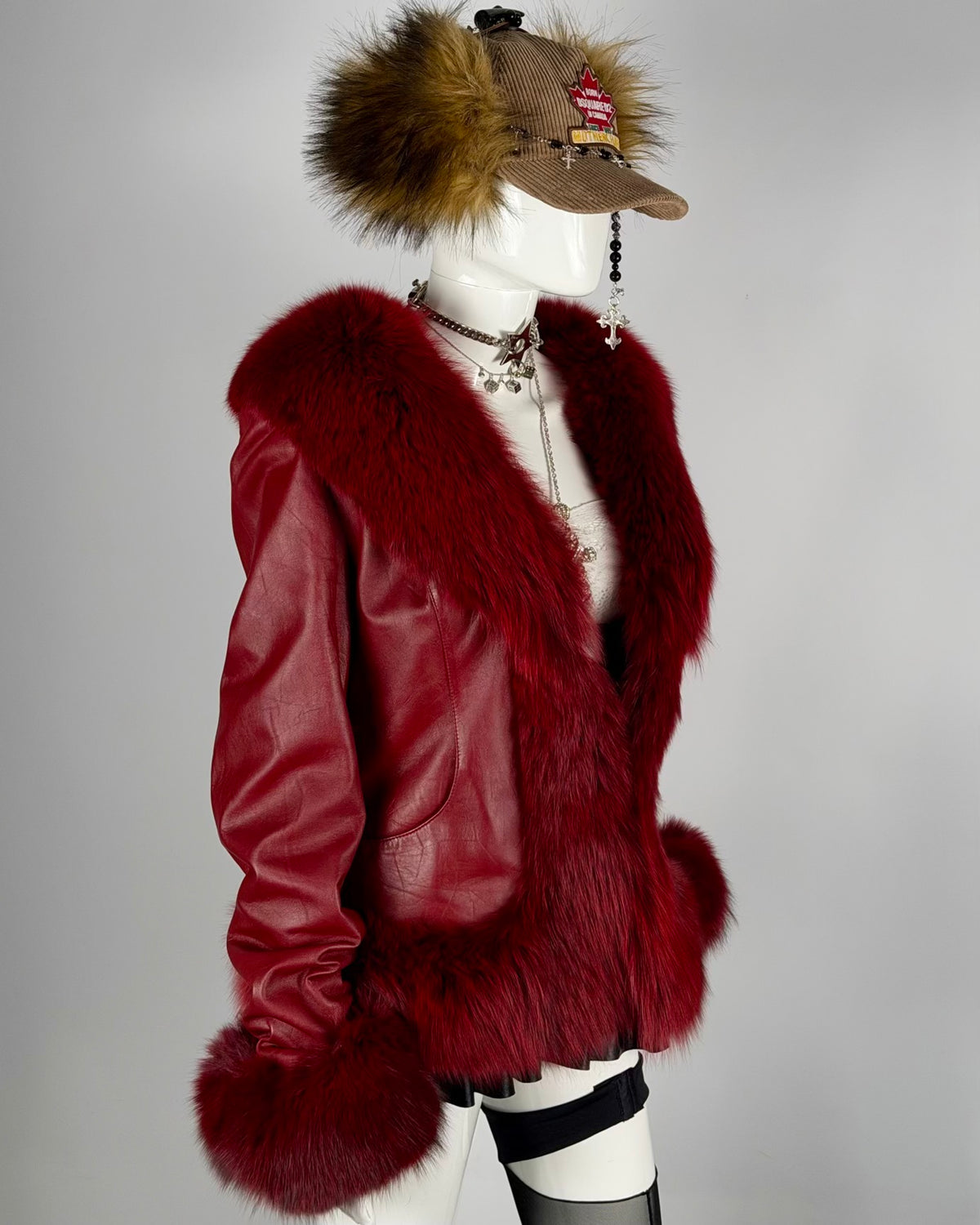 Vintage Red Fur Leather Jacket — S/L