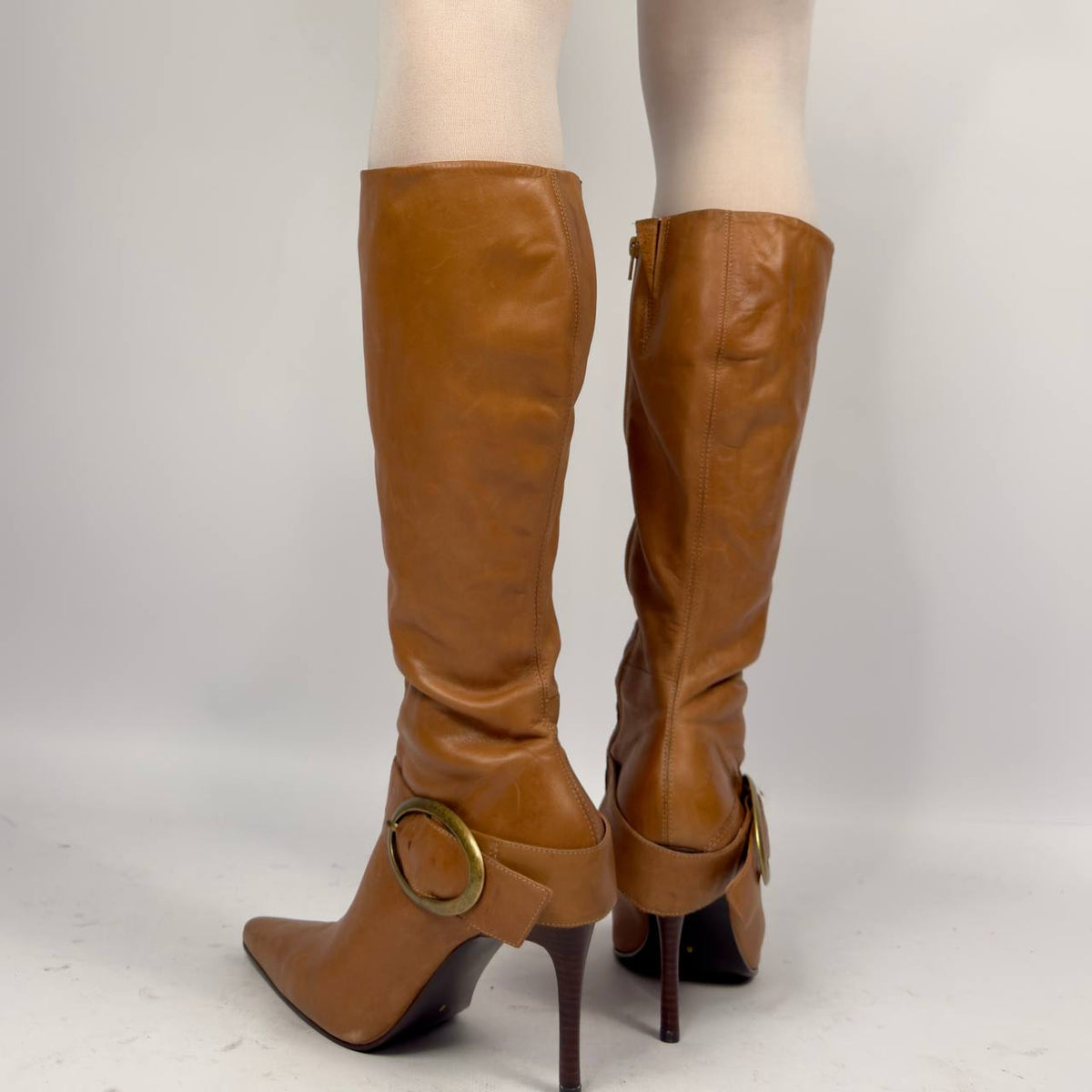 Vintage Buckle Leather Boots — 39.5