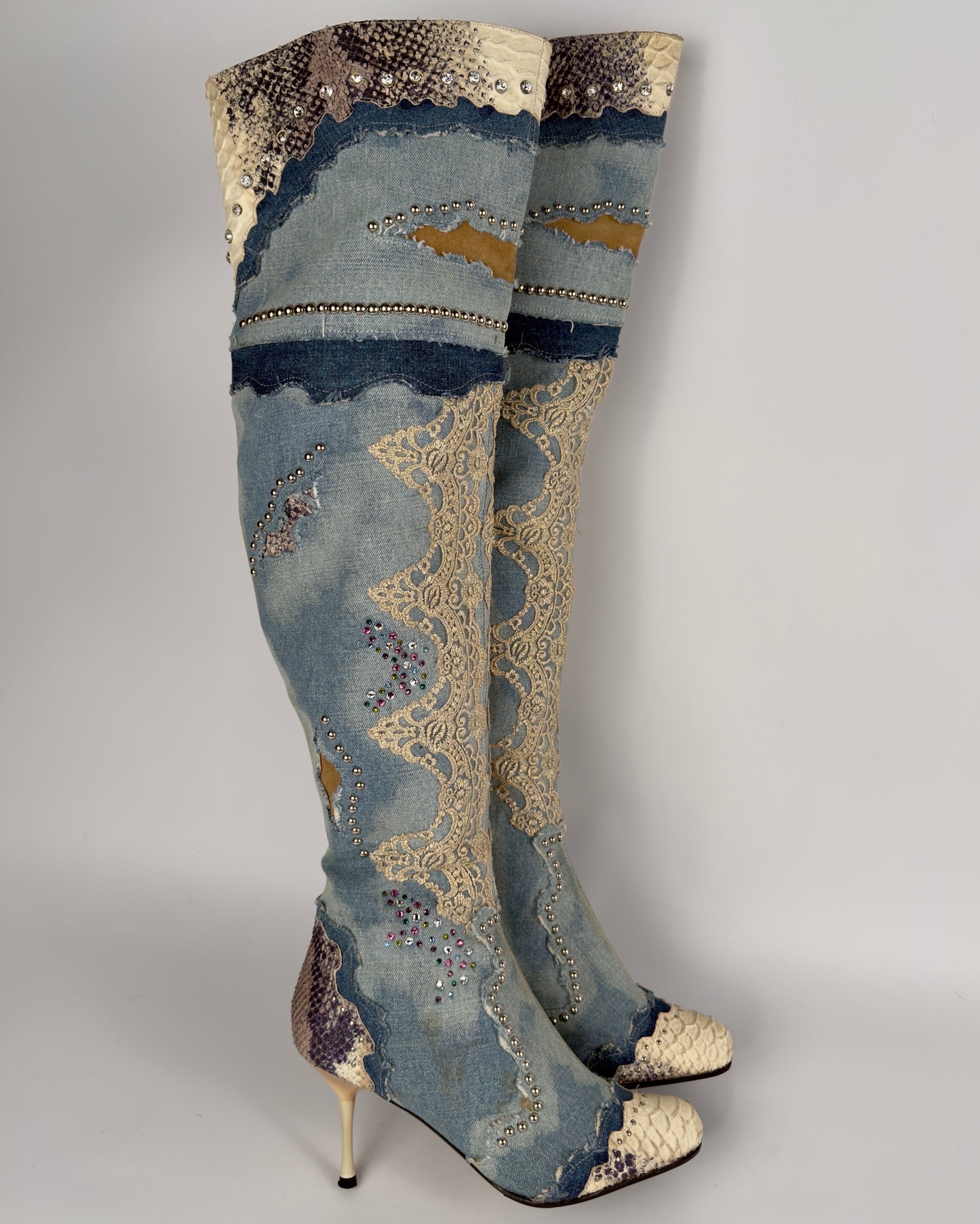 El Dante’s Couture Vintage Denim Boots — 38/39