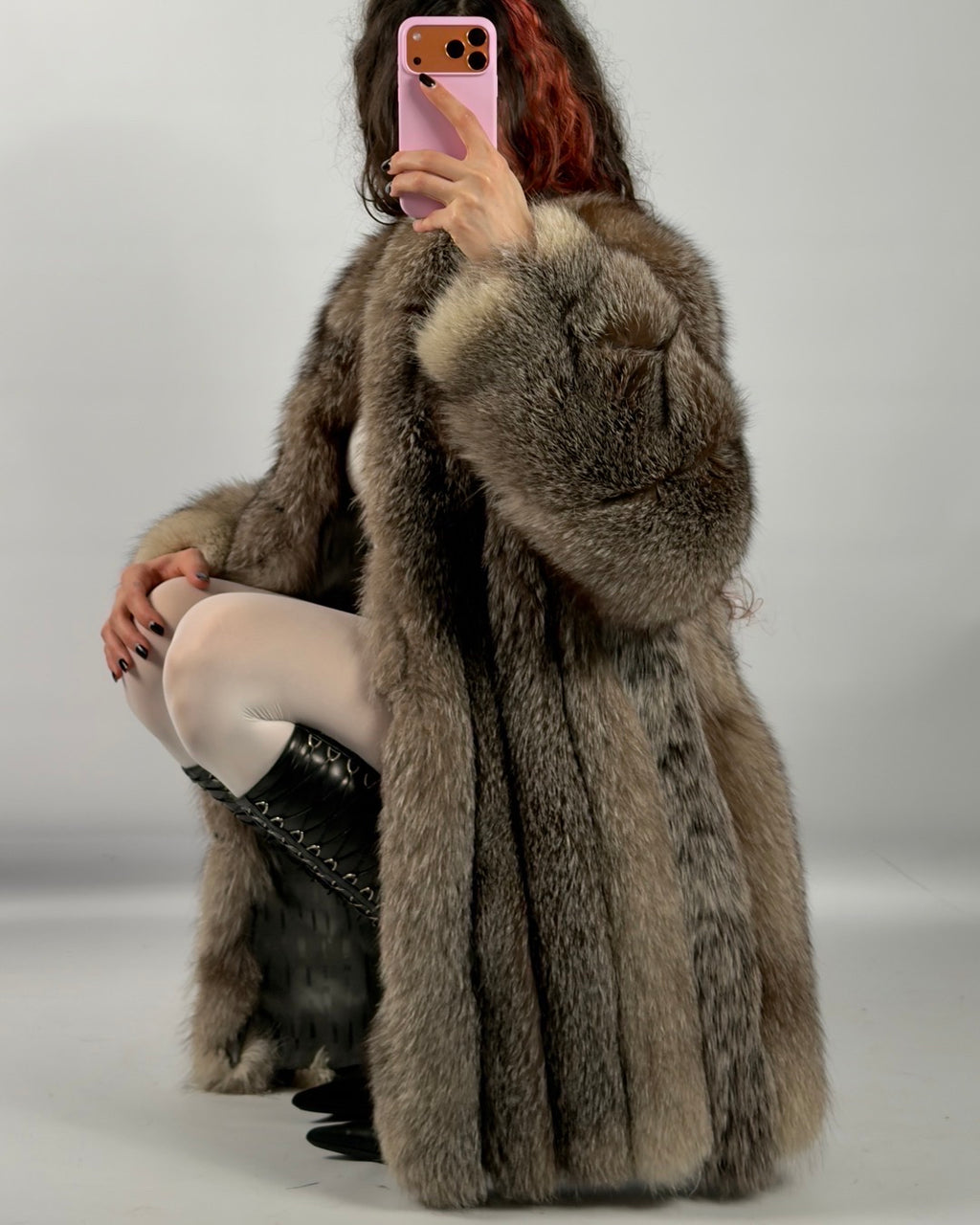 Vintage Polar Fox Fur Coat — S/L