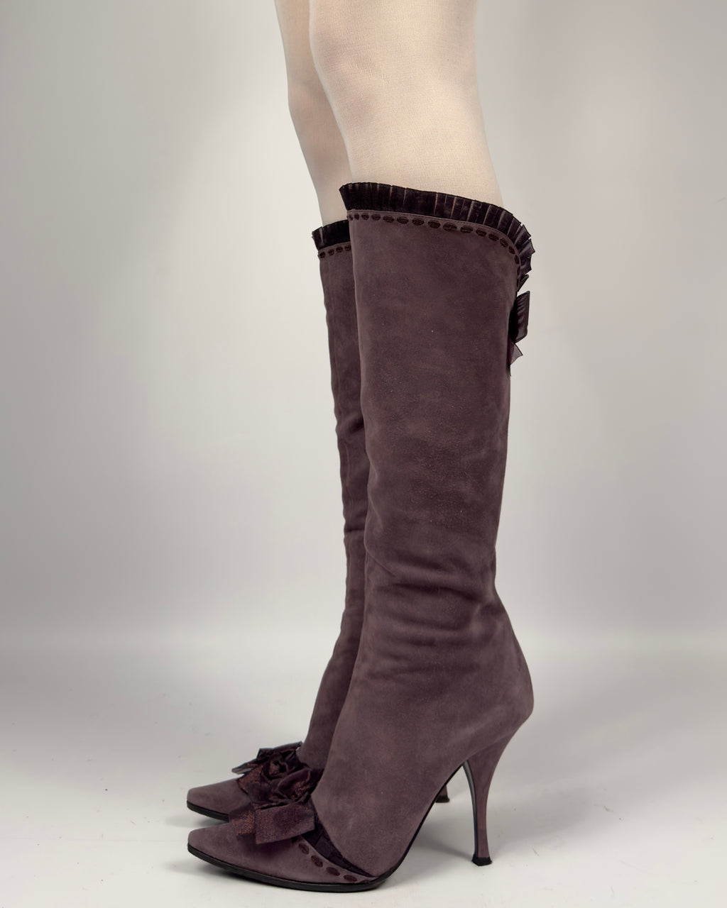 Casadei Vintage Suede Bows Boots — 37/37.5