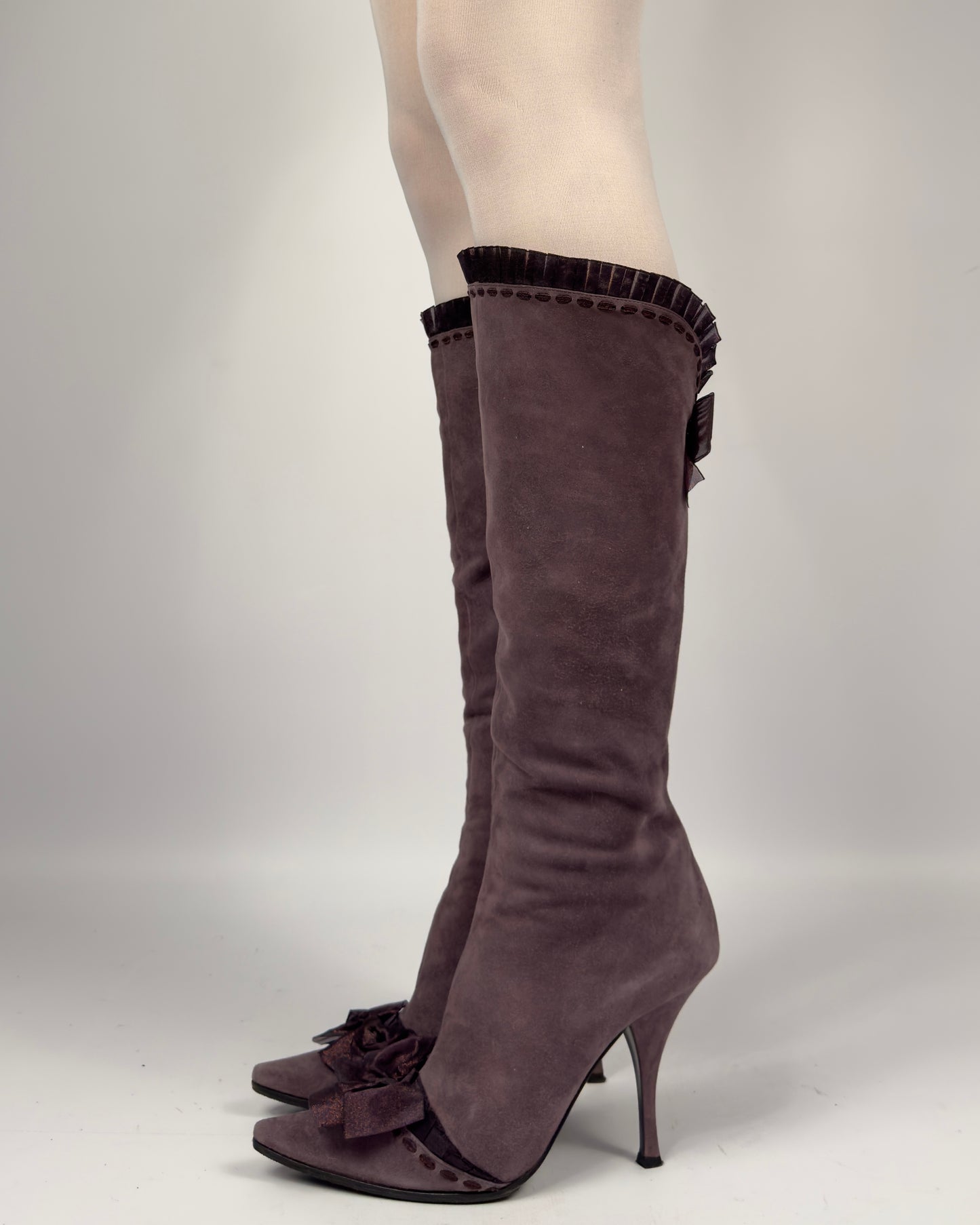 Casadei Vintage Suede Bows Boots — 37/37.5