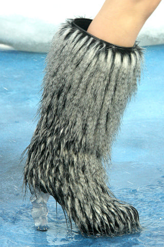 Chanel Fall 2010 Runway Faux Fur Fantasy Yeti Boots Icicle Heels 38С