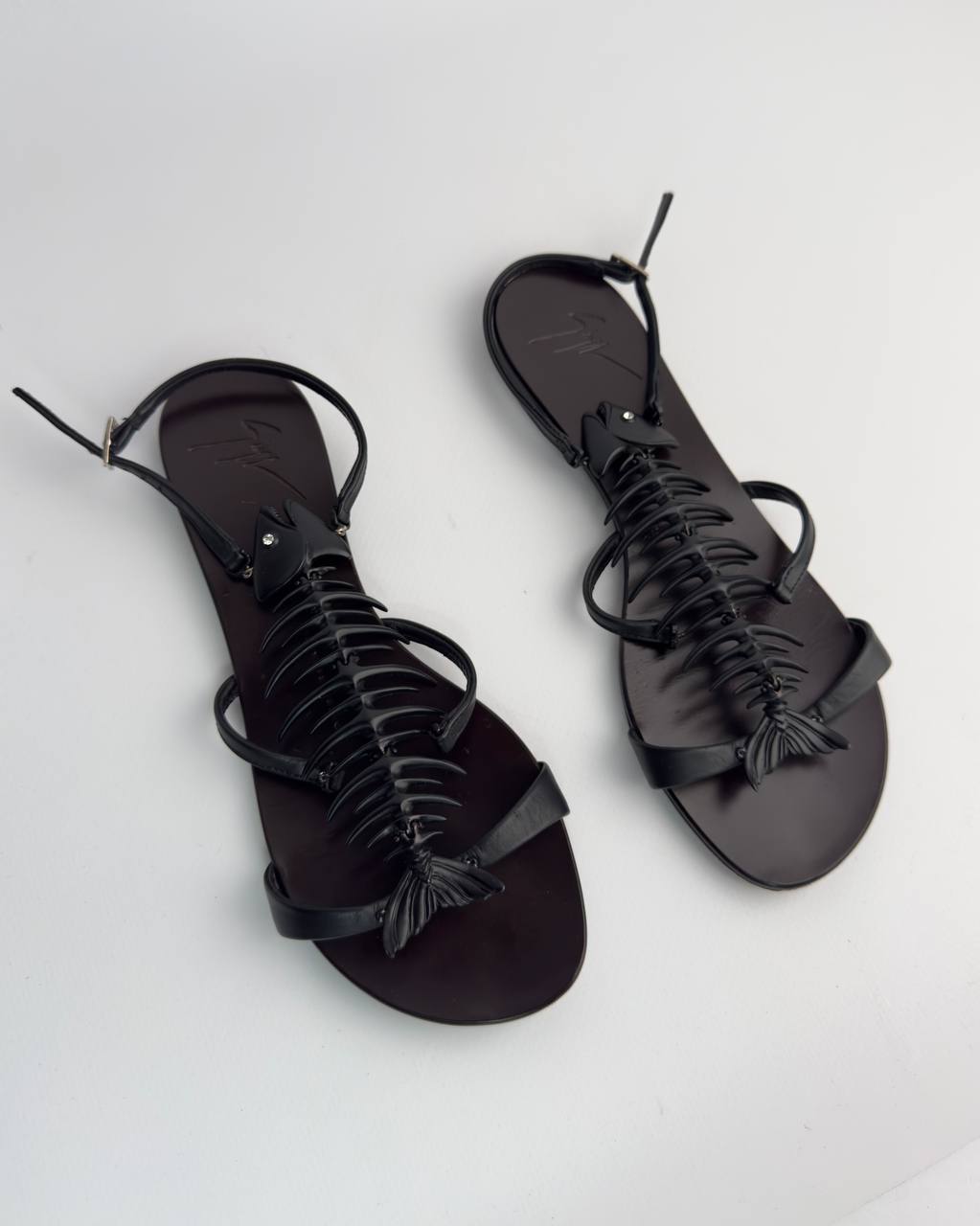 Giuseppe Zanotti Italian Iconic Fishbone Flat Sandals — 37.5/38