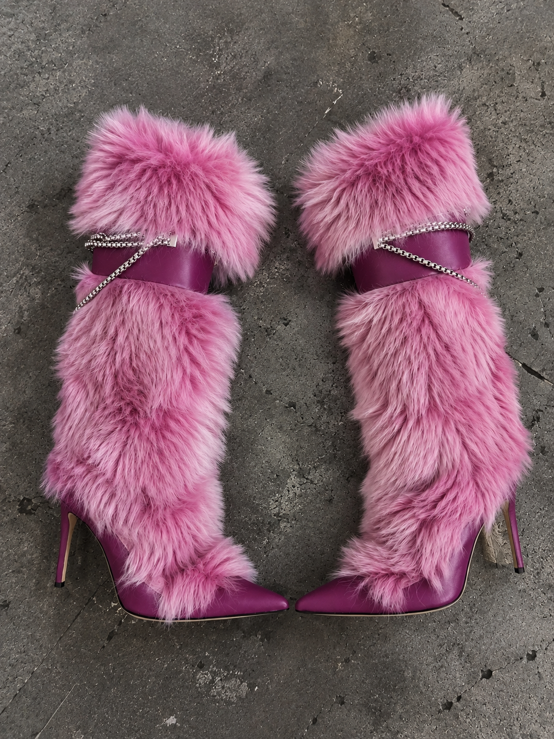 Giuseppe Zanotti Amaia Chain Faux Fur Leather Boots — 35