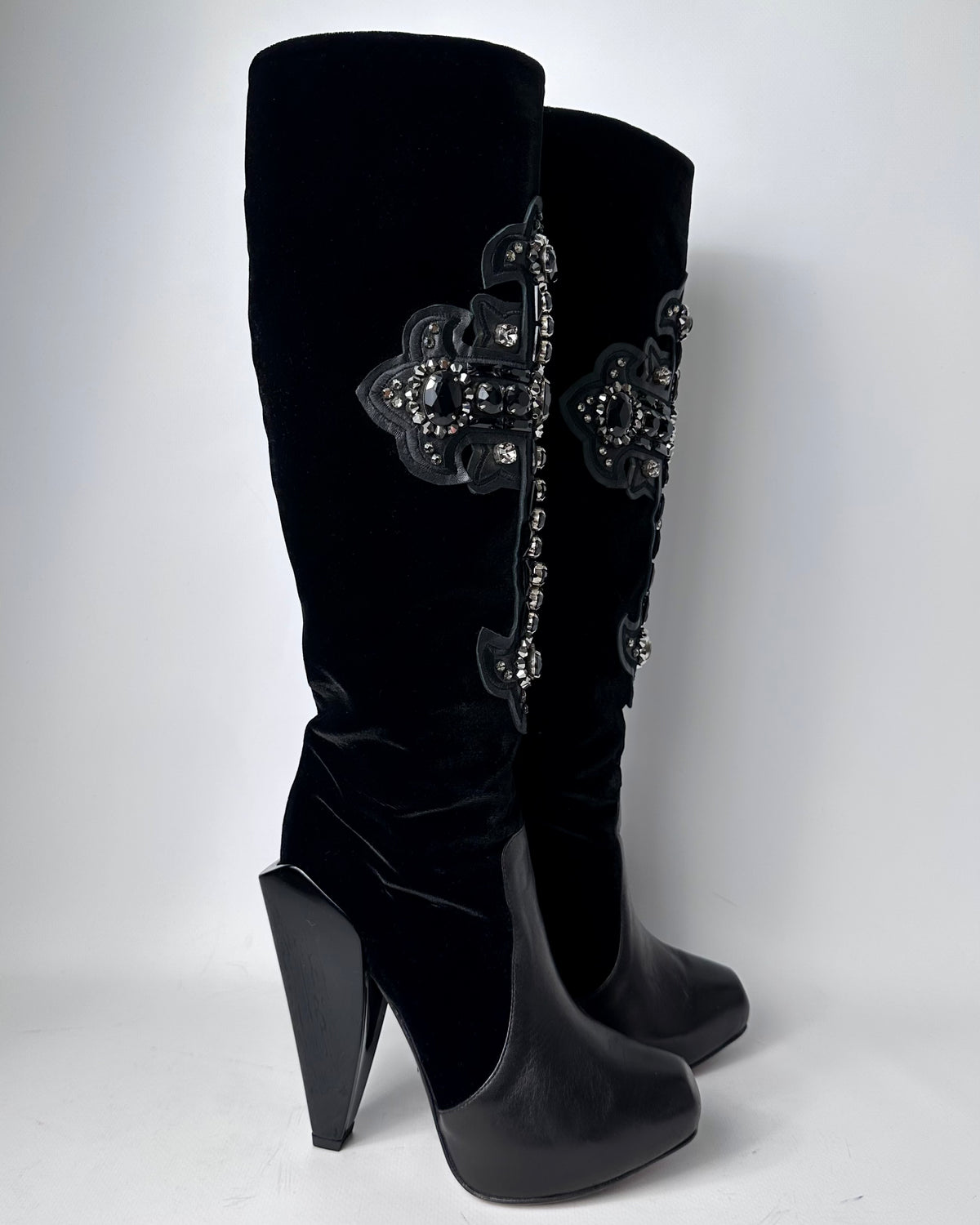 Versace F/W 2012 Velvet Leather Cross Boots — 38.5