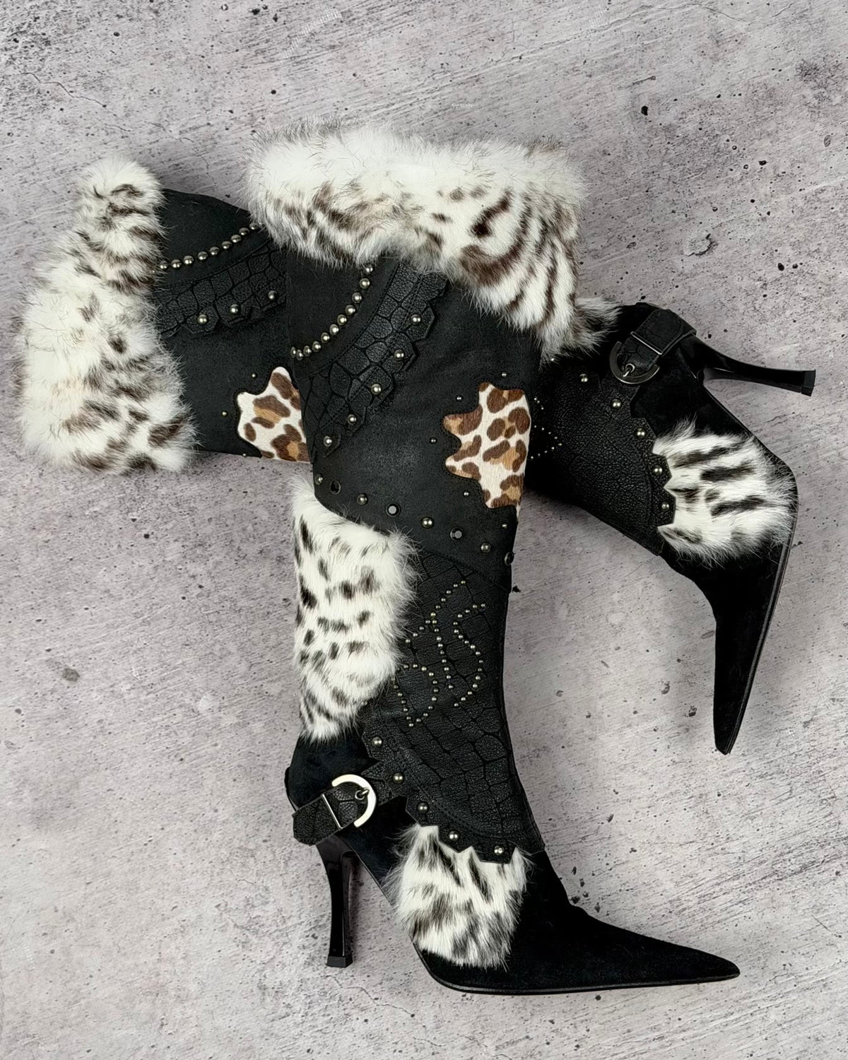 El Dantes Couture Vintage Leather Fur Boots — 37