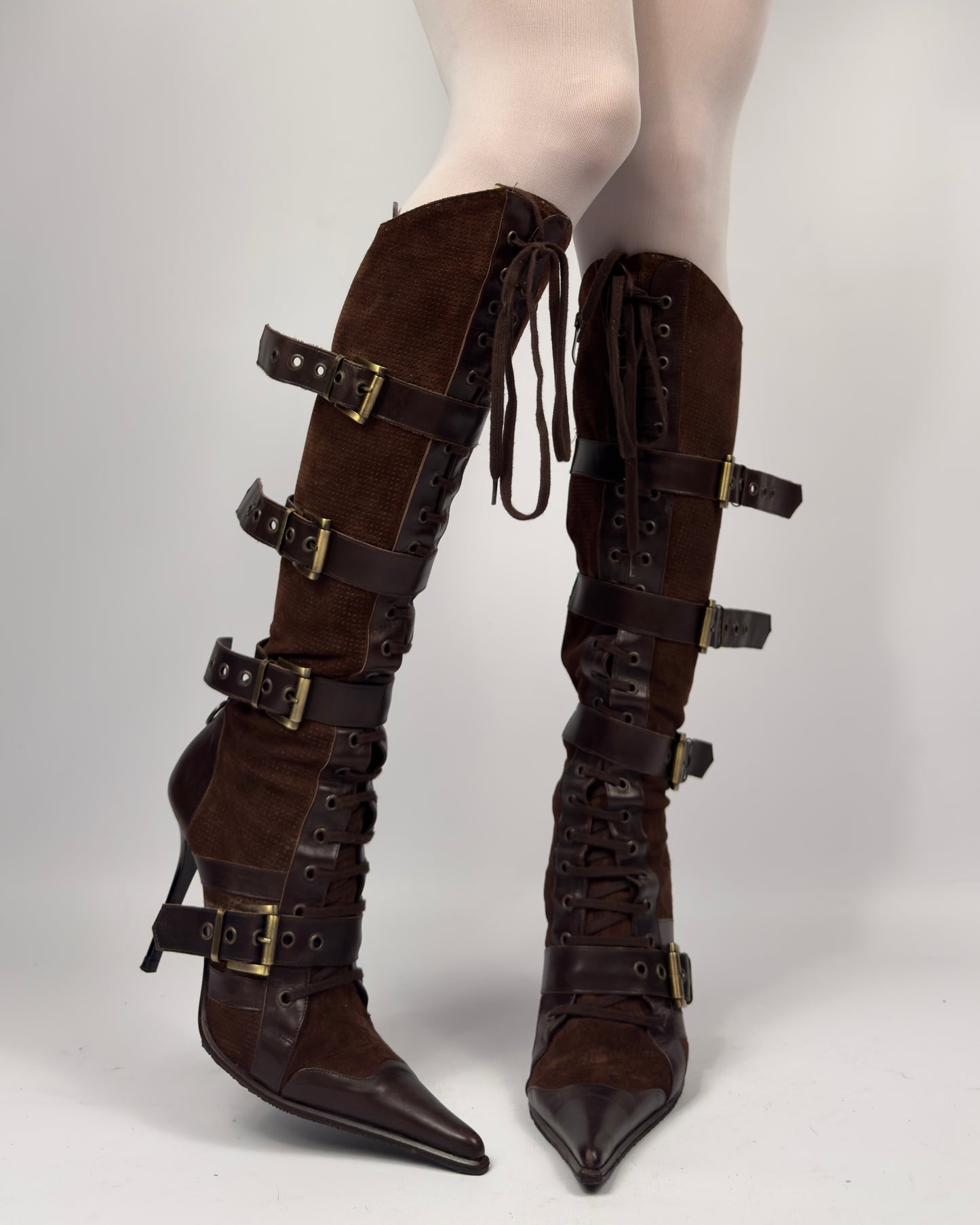 Gianmarco Lorenzi Vintage Lace Up Buckle Suede Boots — 40/41