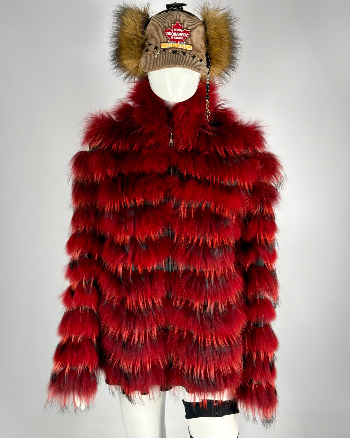 Vintage Fur Red Leather Jacket — M/L