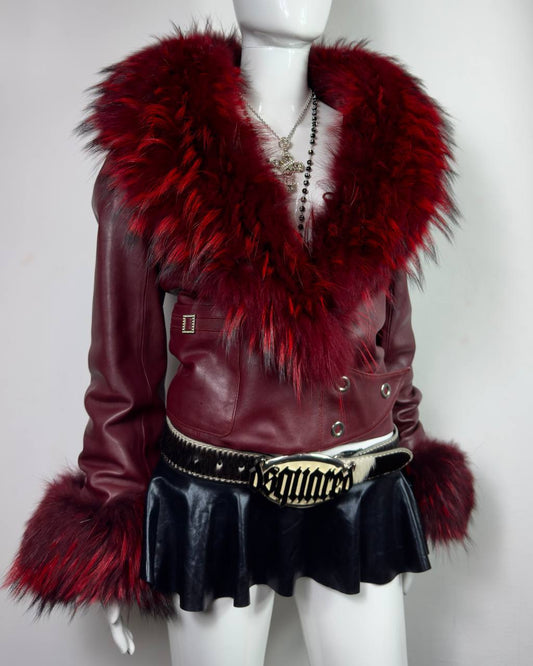 Vintage Red Fur Leather Jacket XS/M