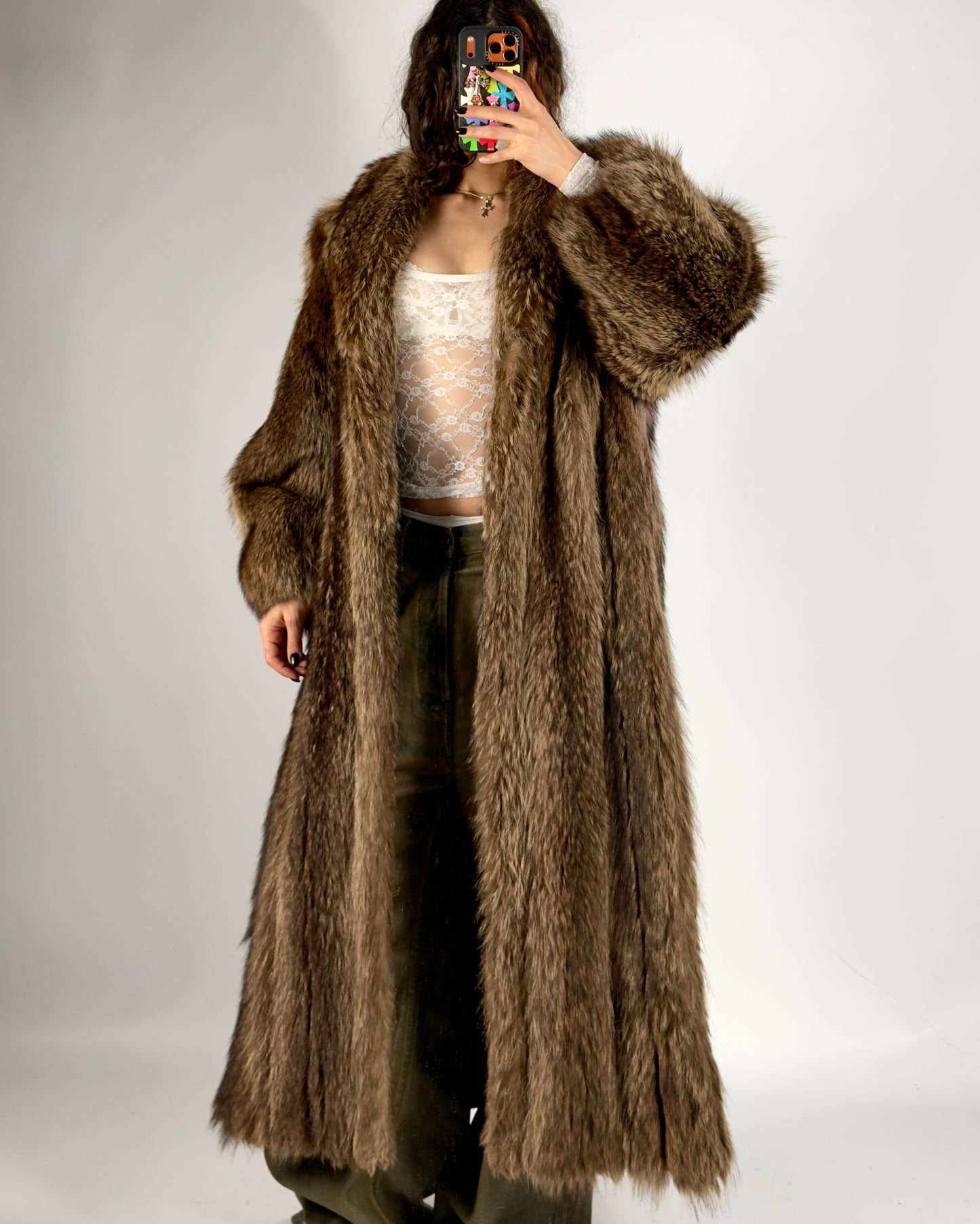 Vintage Long Brown Fur Coat — M/L