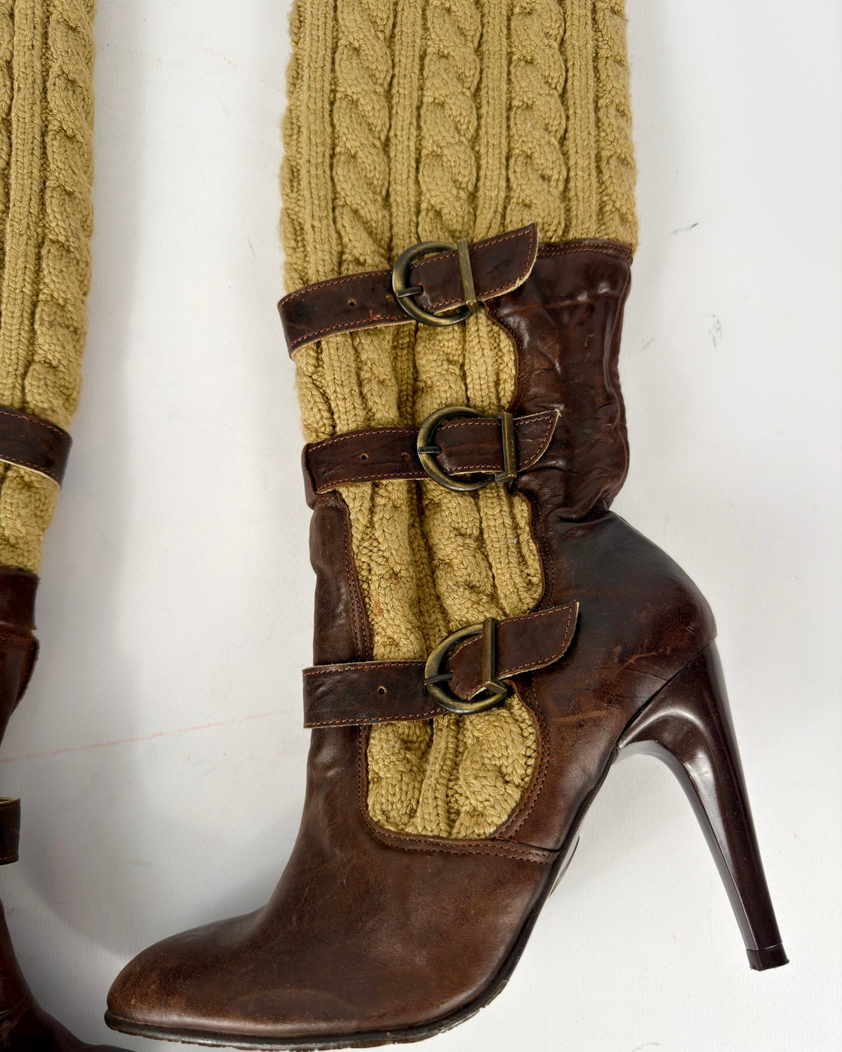 Vintage Italian Knit Buckle Leather Boots — 37