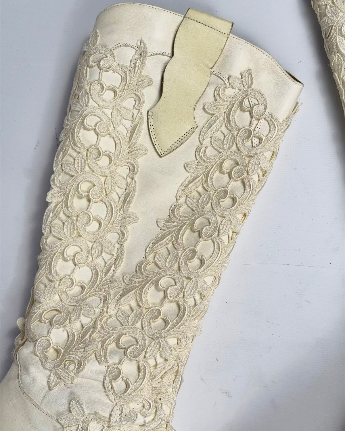 Vintage Italian Lace Appliqué Leather Boots — 40