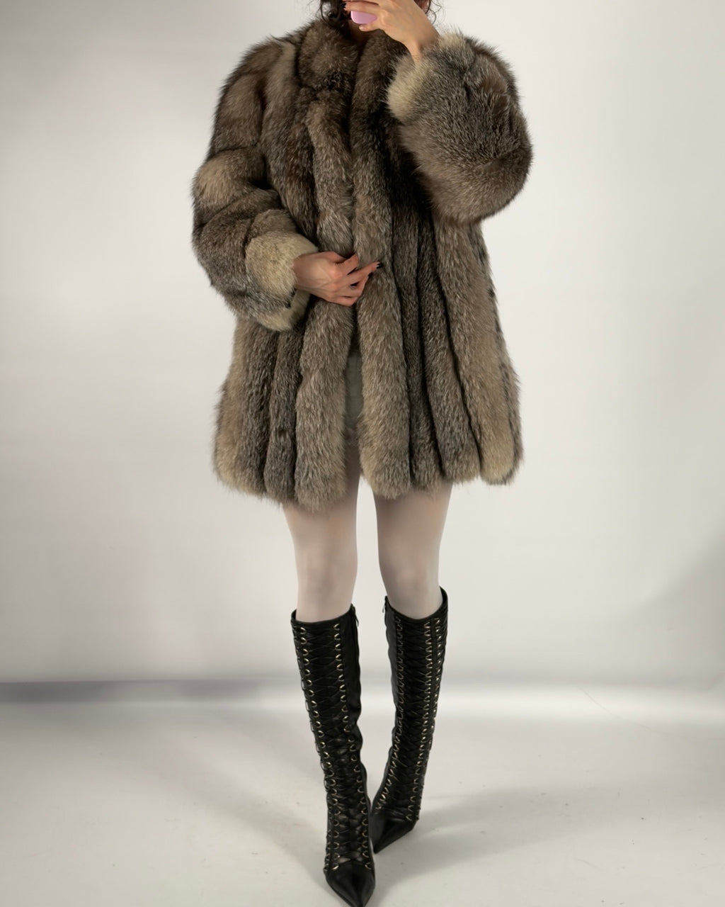 Vintage Polar Fox Fur Coat — S/L