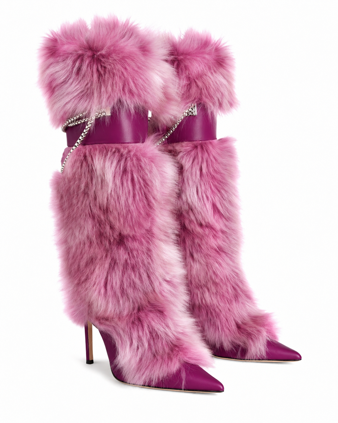 Giuseppe Zanotti Amaia Chain Faux Fur Leather Boots — 35