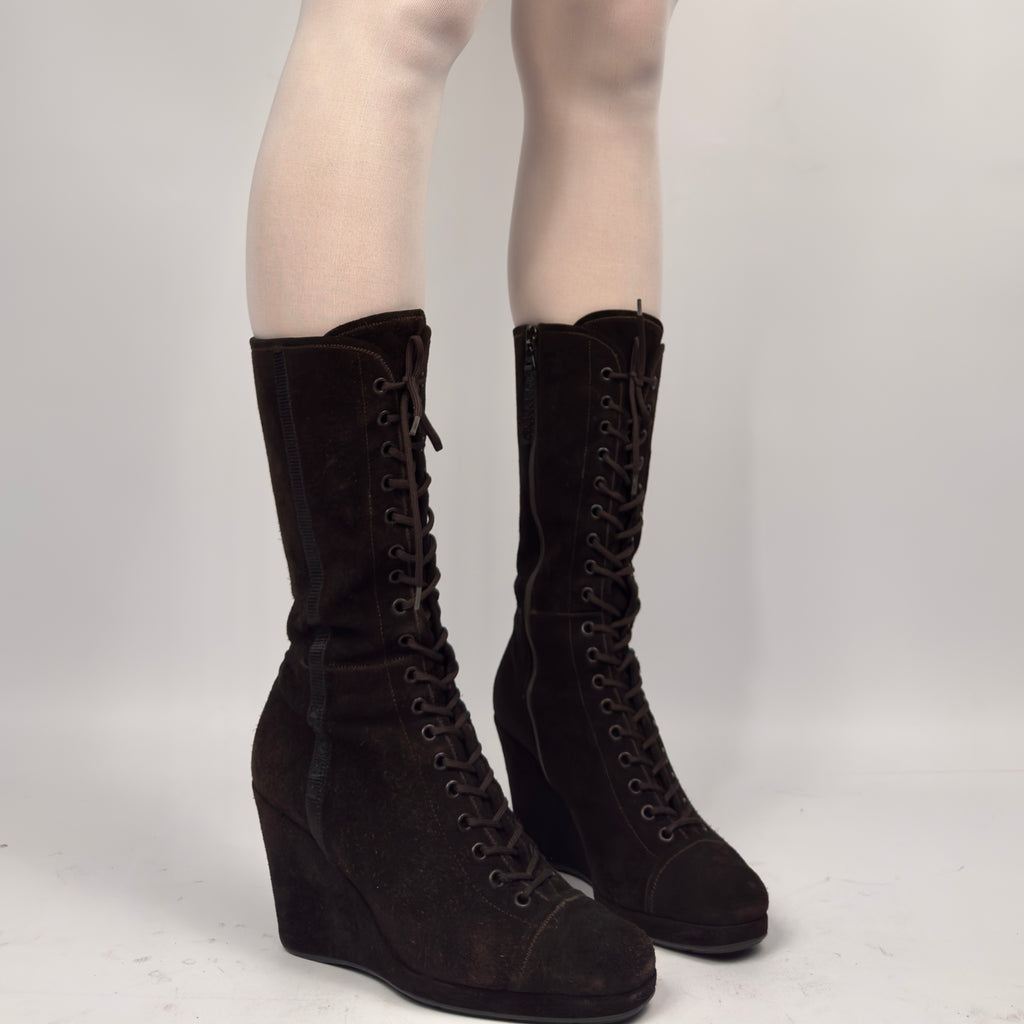 Prada Suede Wedge Boots — 37/37.5