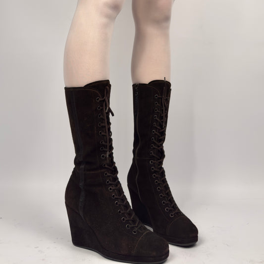Prada Vintage Suede Wedge Boots — 37/37.5