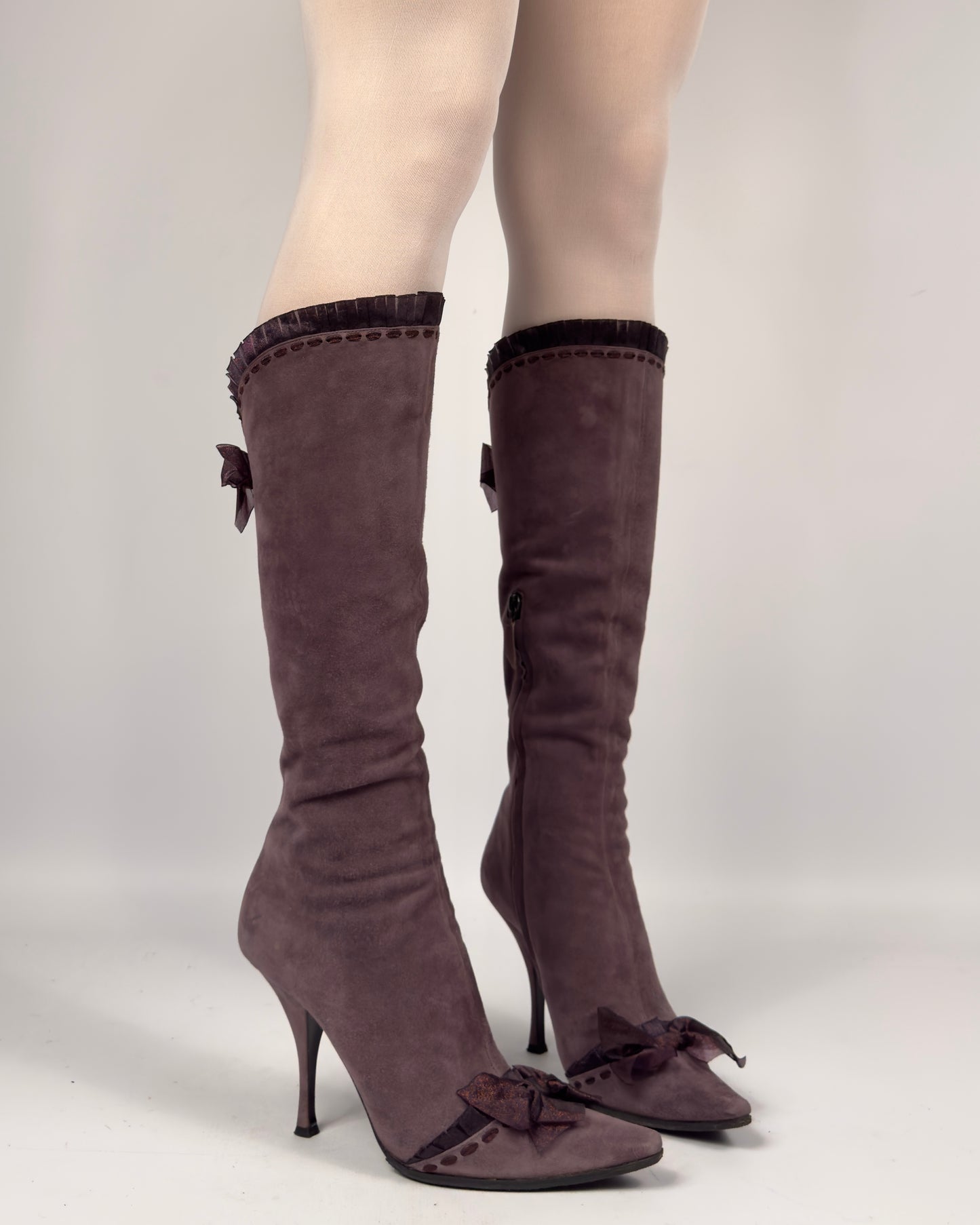Casadei Vintage Suede Bows Boots — 37/37.5