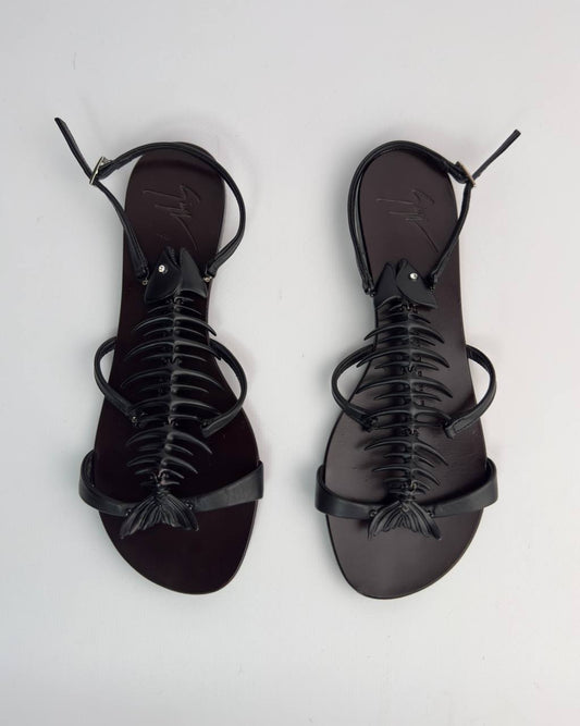 Giuseppe Zanotti Italian Iconic Fishbone Flat Sandals — 37.5/38