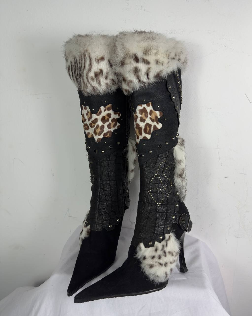 El Dantes Couture Leather Fur Vintage Boots 37