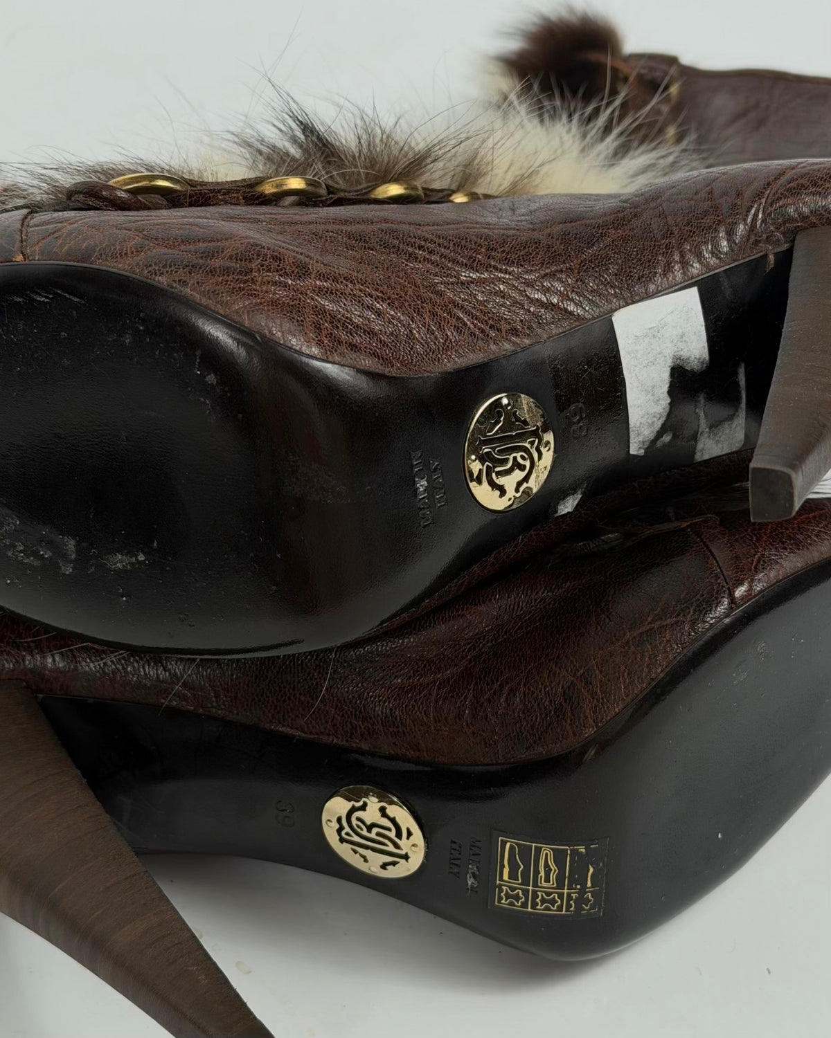 Roberto Cavalli Vintage Leather Fur Boots — 39