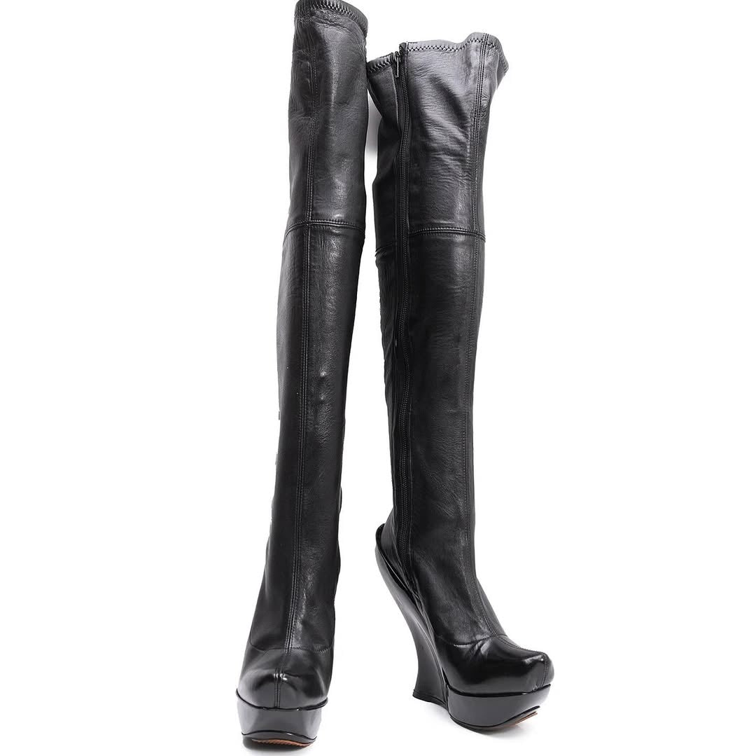 Celine FW 2008 Over the Knee Leather Wedge Boots — 36