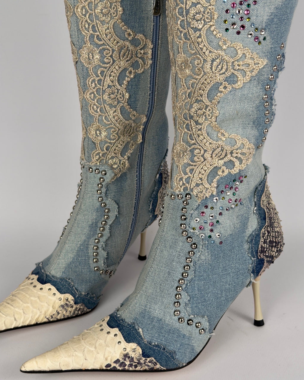 El Dante’s Couture Vintage Denim Boots — 38