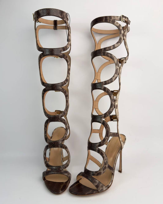 Sergio Rossi Snakeskin Arabesque Gladiator Heels — 39.5/40