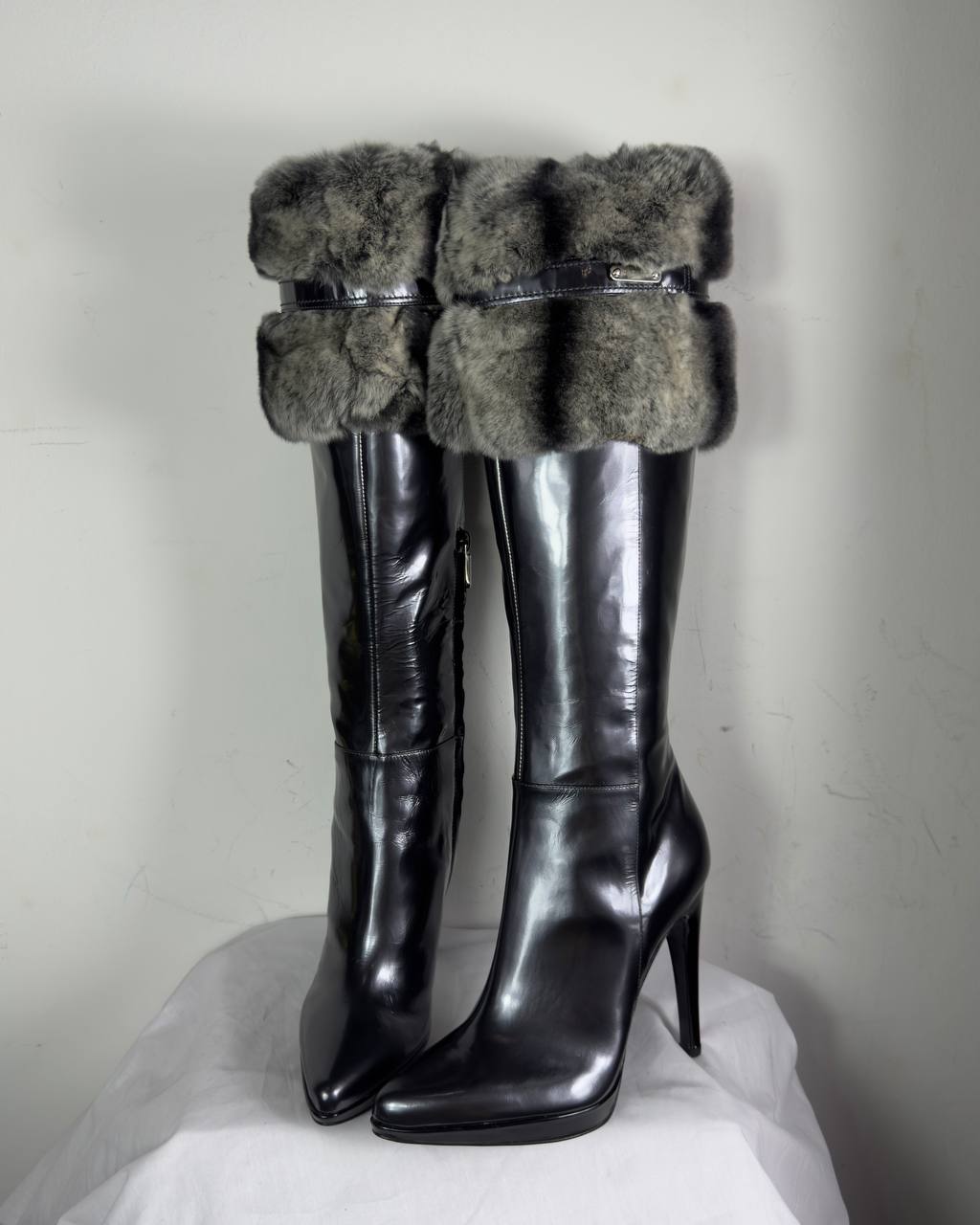 Casadei Vintage Italian Patent Leather & Fur Boots — 36