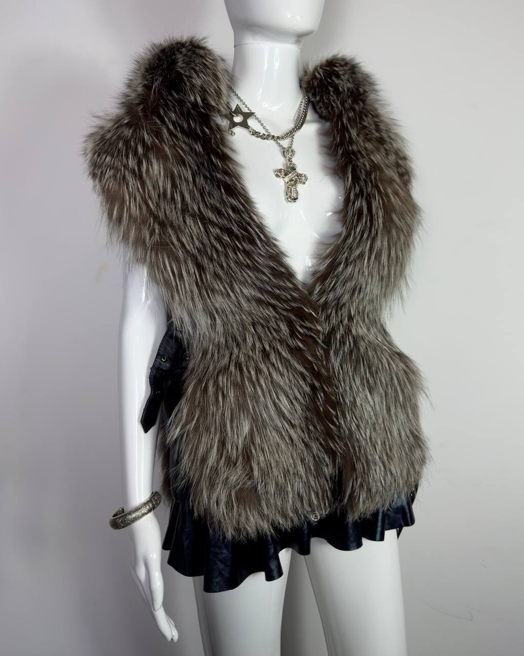 Vintage Brown Fox Leather Fur Vest S-XL