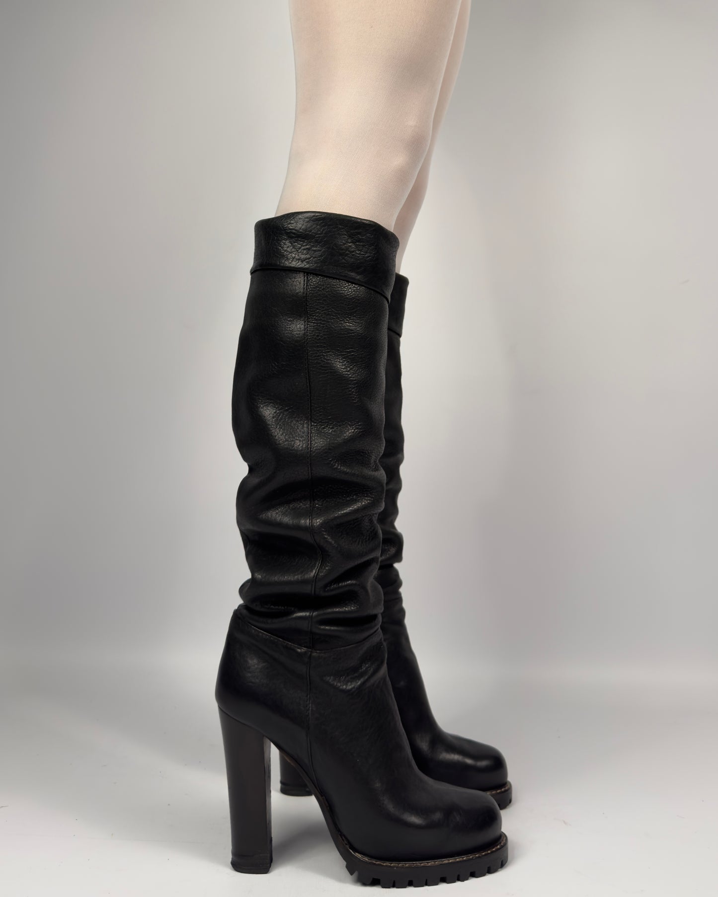 Dolce & Gabbana Leather Slouch Tube Boots — 38/39