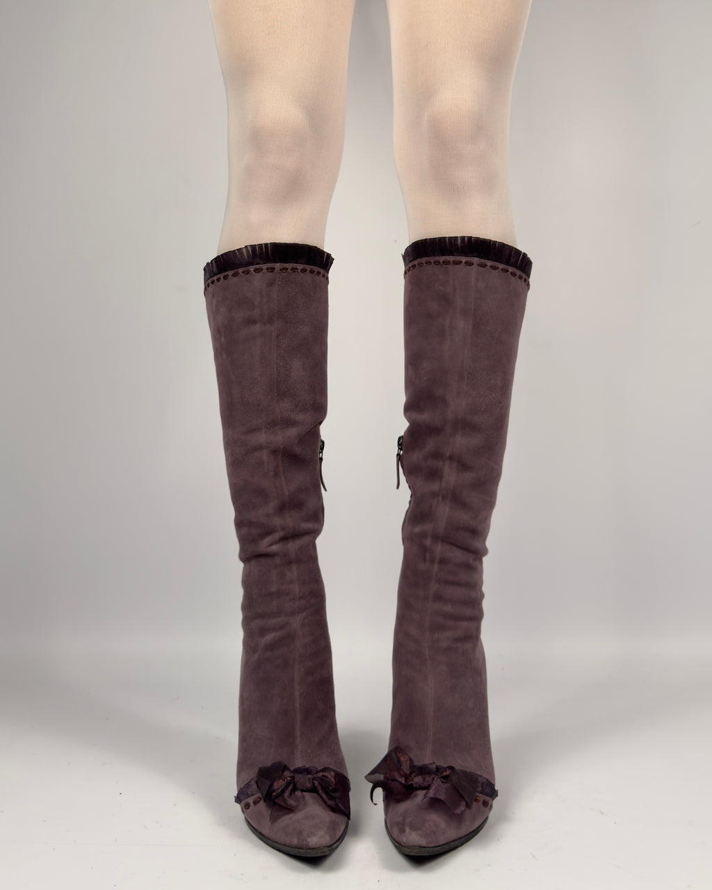 Casadei Vintage Suede Bows Boots — 37/37.5