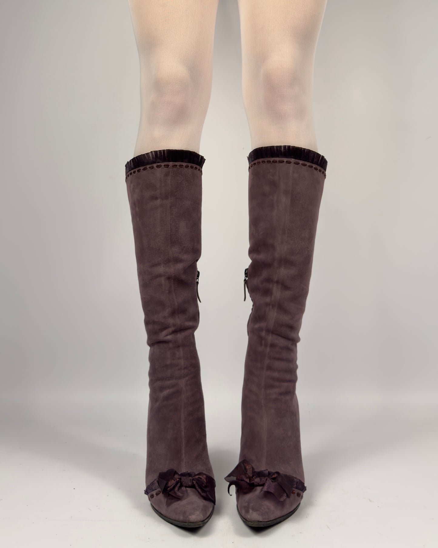 Casadei Vintage Suede Bows Boots — 37/37.5