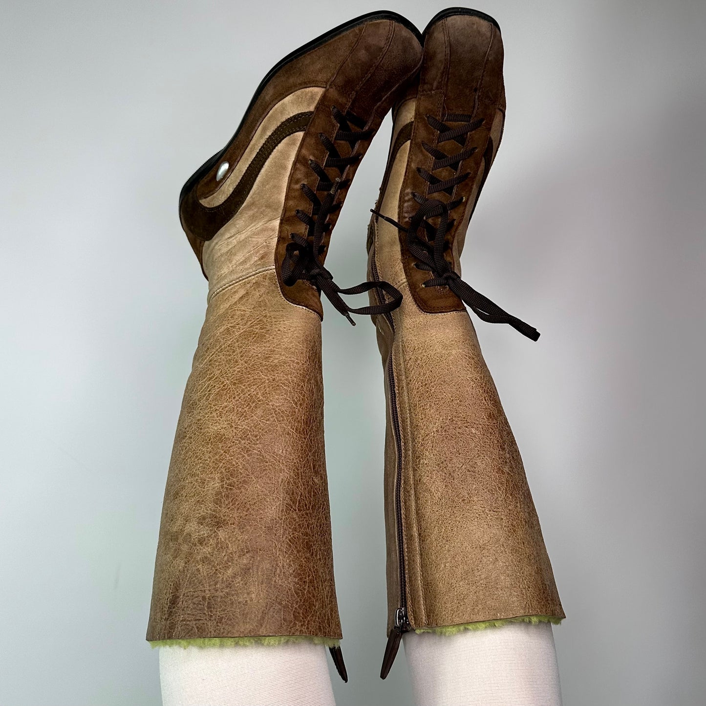 Vintage Suede Lace Up Moto Boots 37.5