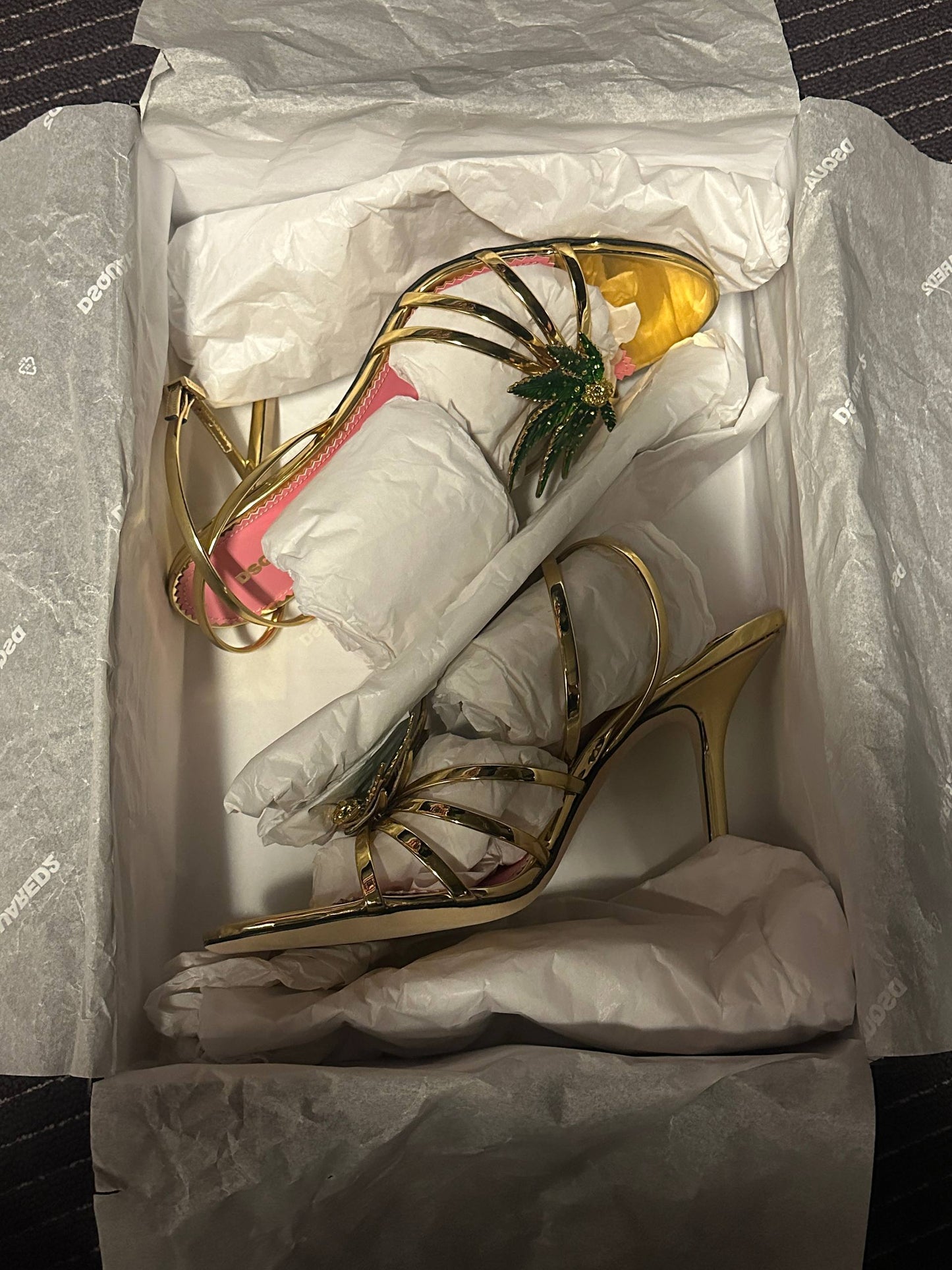 Dsquared2 Marija Leaf Gold Strap Sandals SS05 reissue for SS24