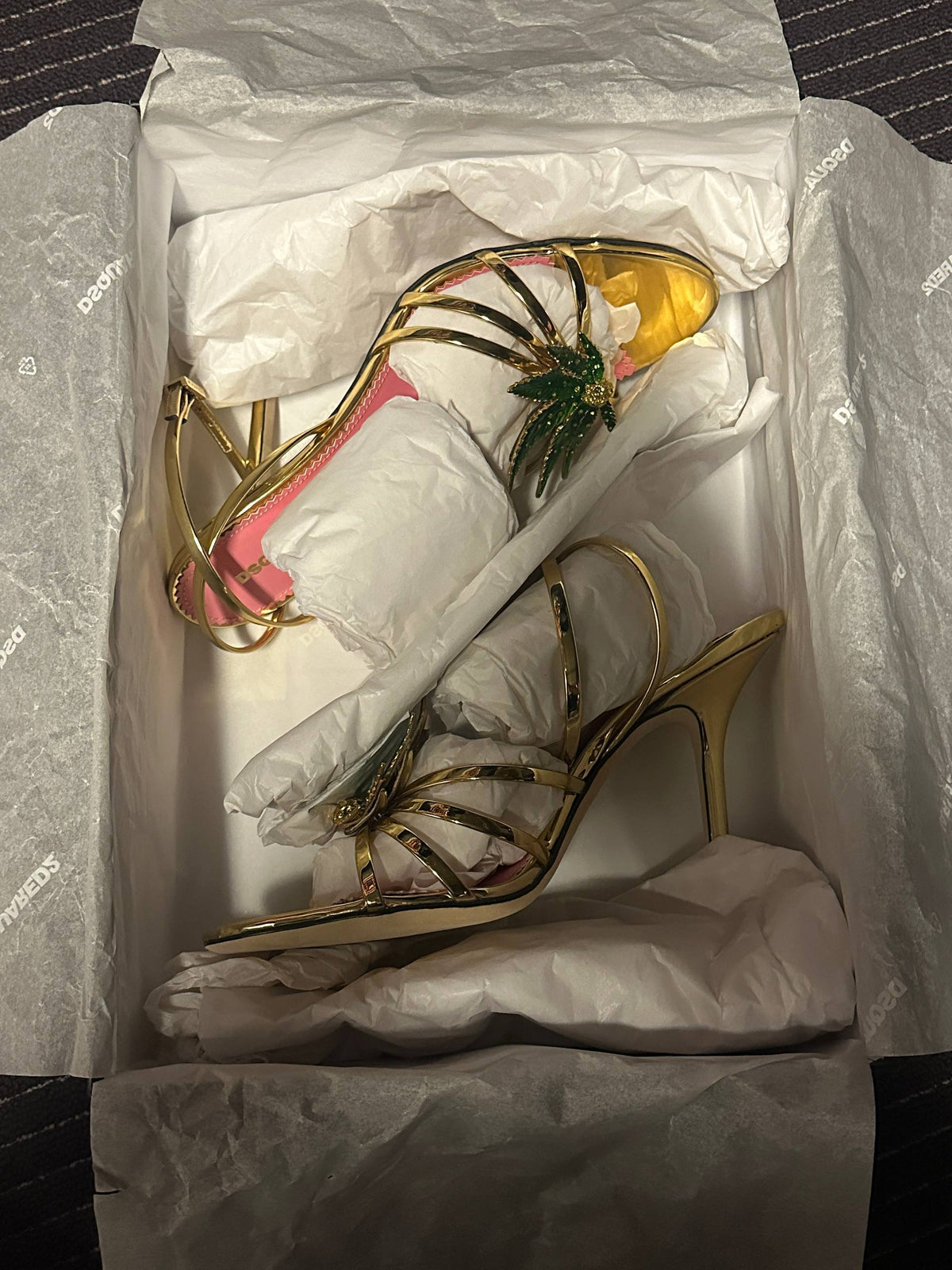 Dsquared2 Marija Leaf Gold Strap Sandals SS05 reissue for SS24