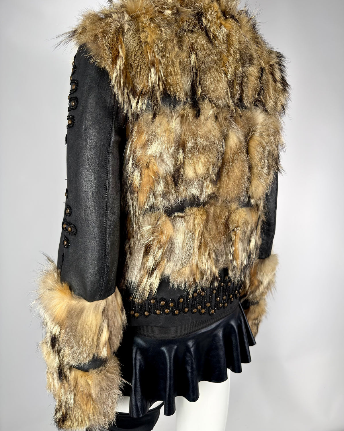 Vintage Fur Leather Studded Jacket — XS/S