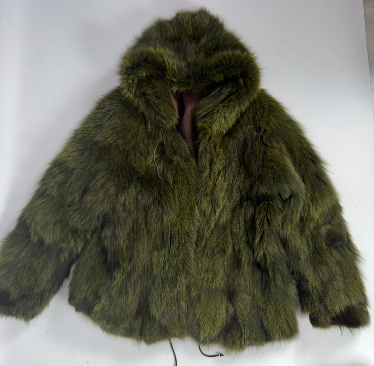 Vintage Fox Fur Hooded Green Jacket — S/M