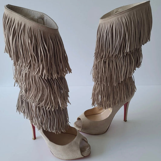 Christian Louboutin Spring 2009 Tina Peep Toe Fringe Boots — 39.5/40