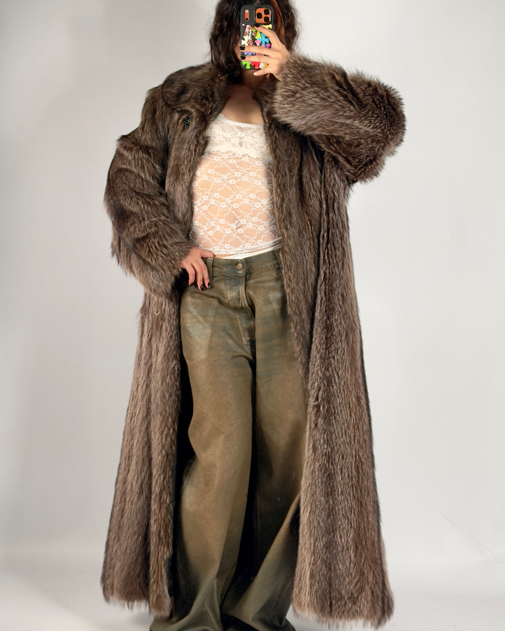 Vintage Brown Long Fur Coat — S/L