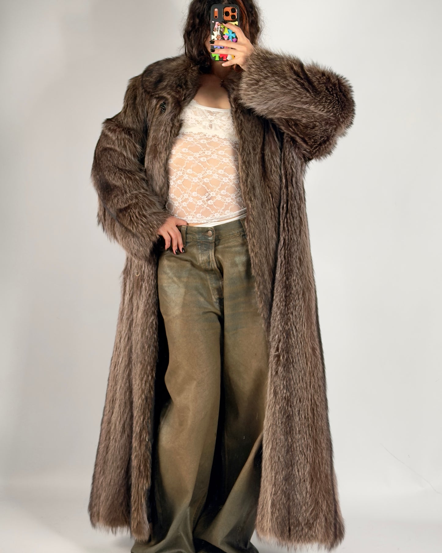 Vintage Brown Long Fur Coat — S/L