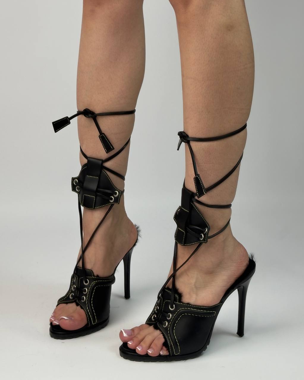 DSQUARED2 BIREL Rare Sneaker-Laced Heels with Fur Insole — 38/39