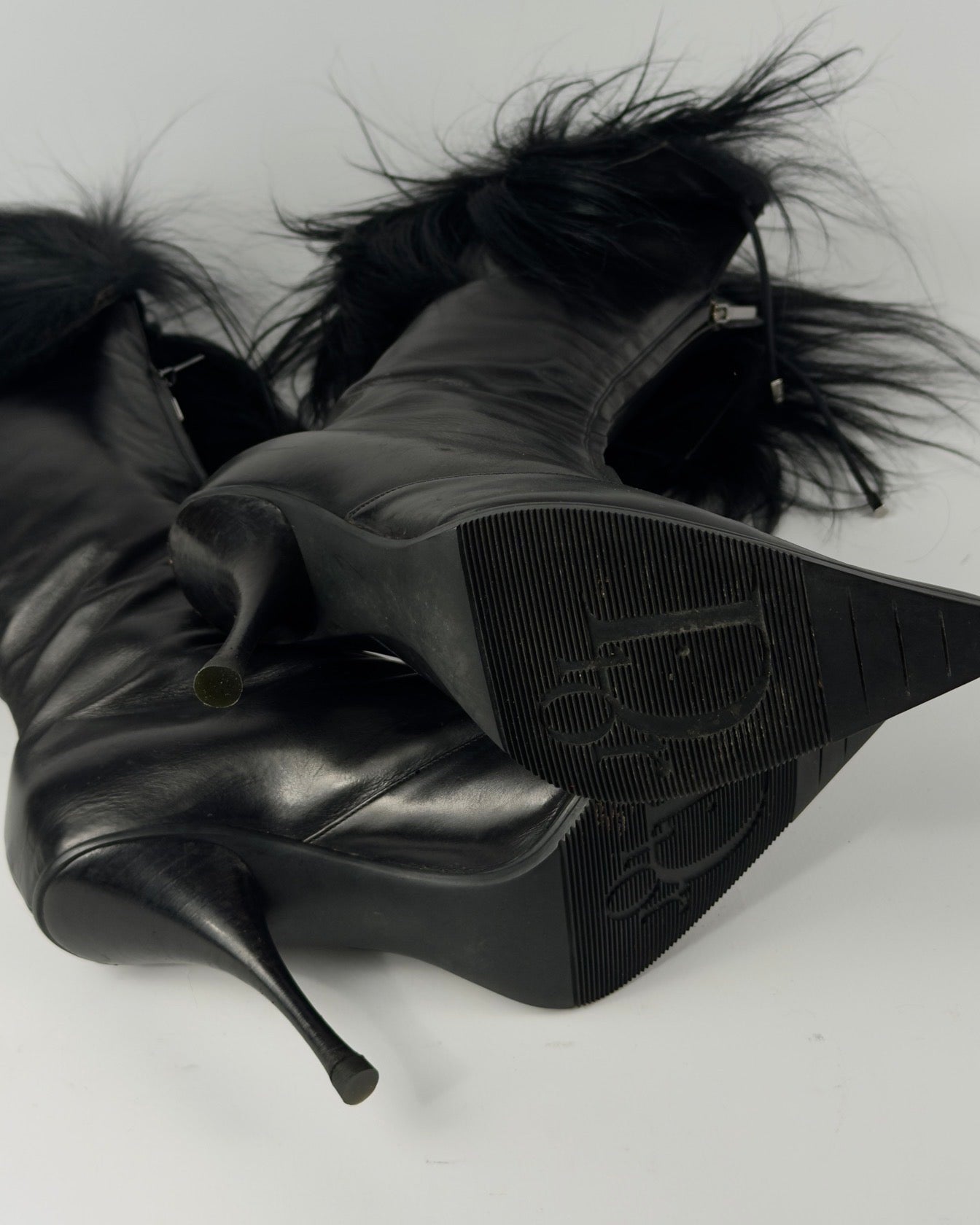 Christian Dior FW2003 by John Galliano Black Fur Trim Boots — 38/38.5