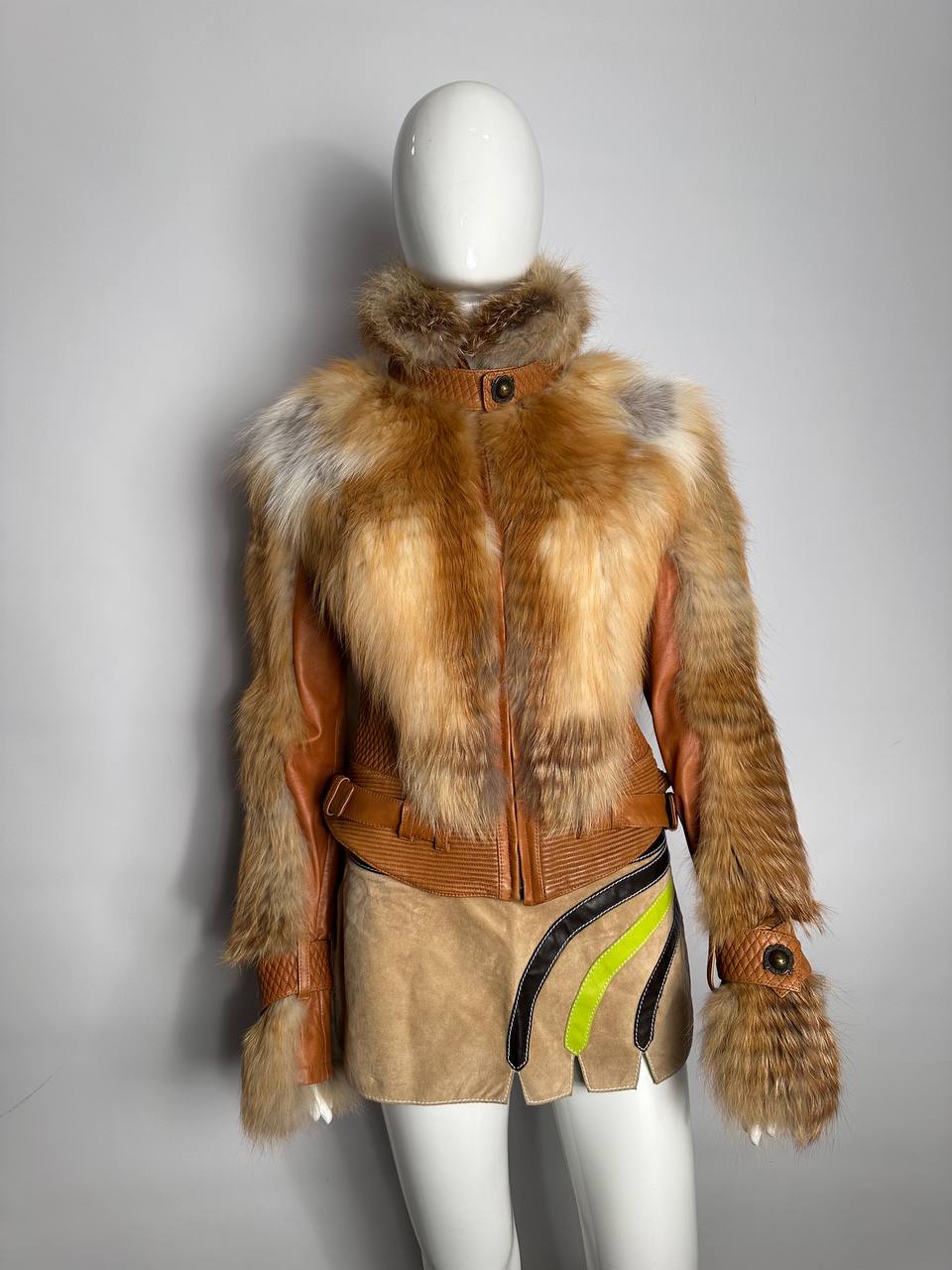 Roberto Cavalli A/W 2007 Leather Genuine Fox Fur Moto Jacket